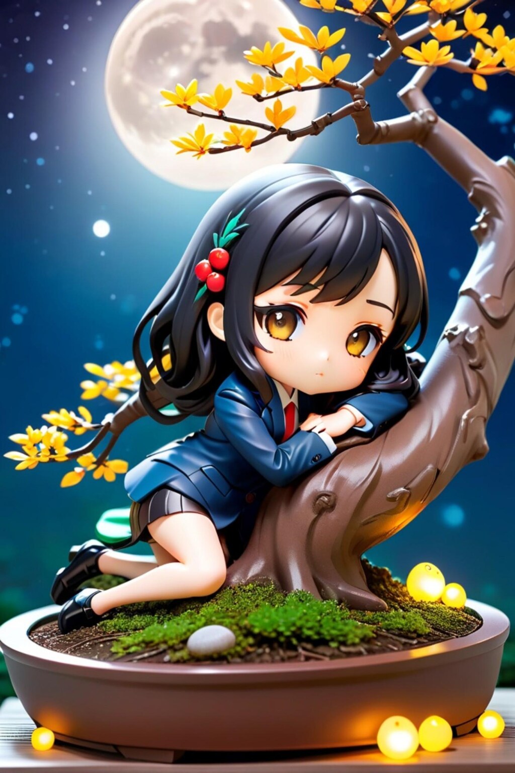 盆栽と黒髪ちゃん