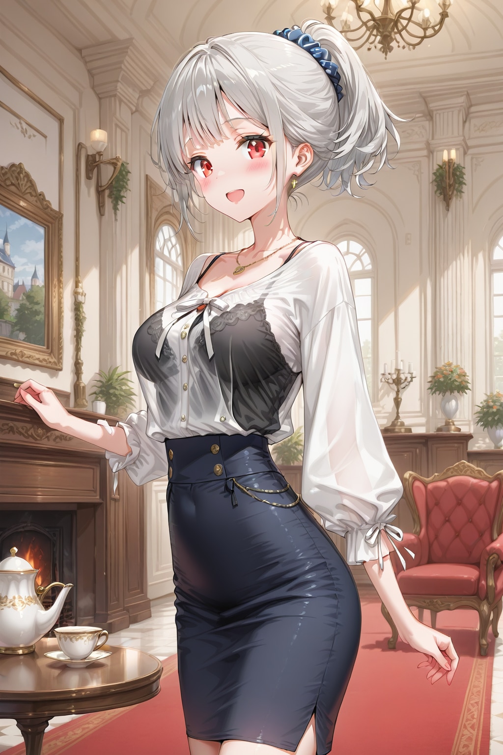 ブラウス姿（透け感重視）