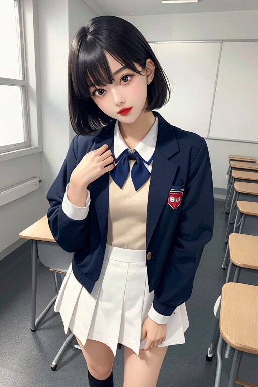 黒髪ショート女子校生（青）