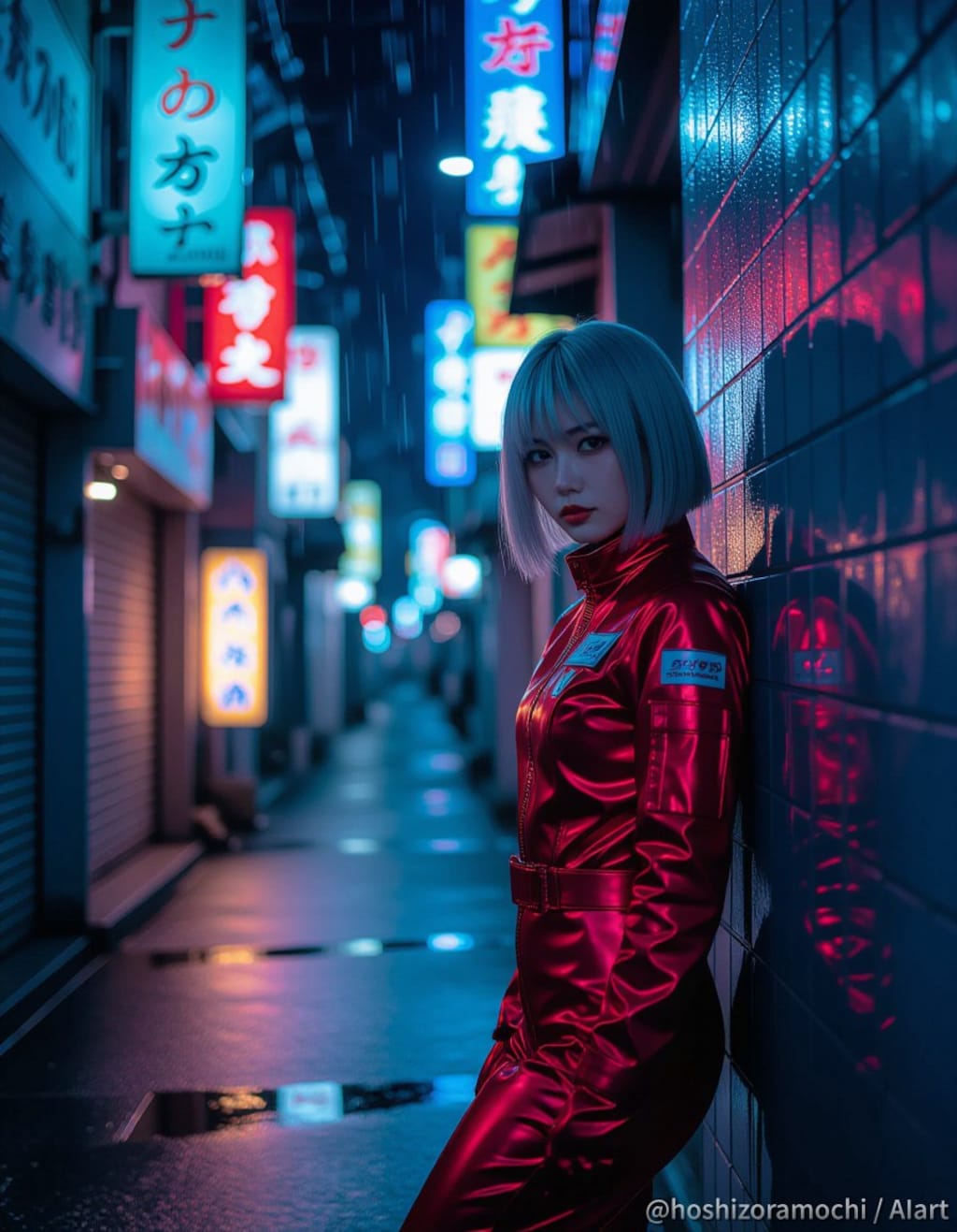 ネオンの雨に濡れる、赤光のサイバネティクス - Cybernetics bathed in neon rain and red light