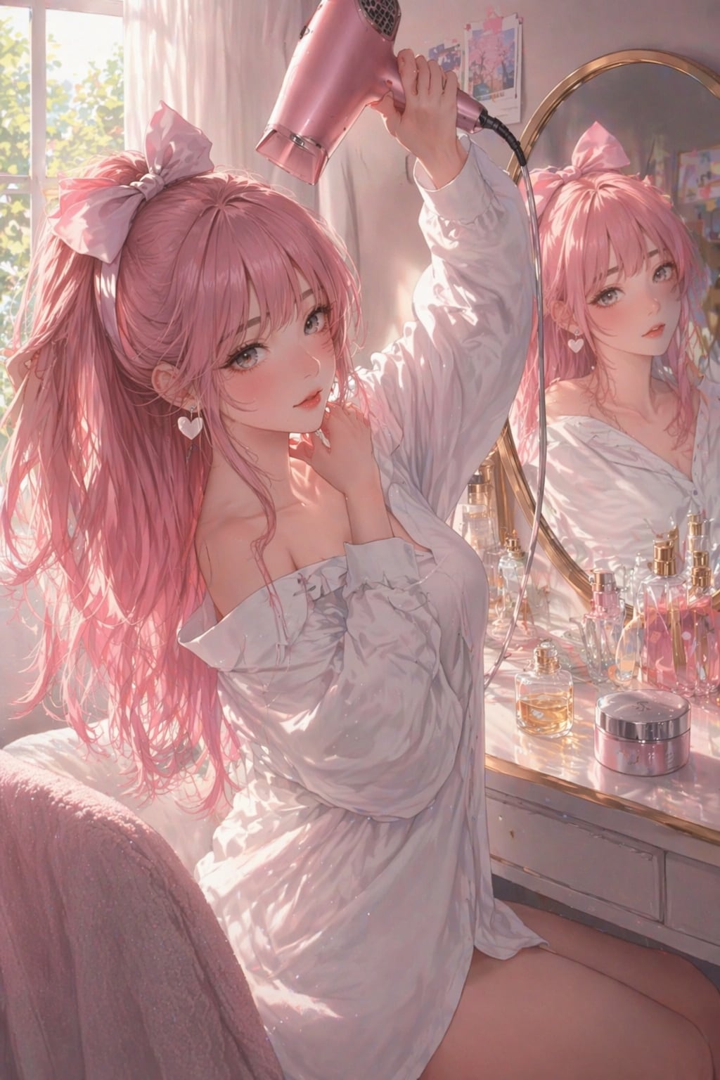 落果ちゃんは、甘い熱と潤う髪から一日が始まるのですッ♡ | の人気AIイラスト・グラビア