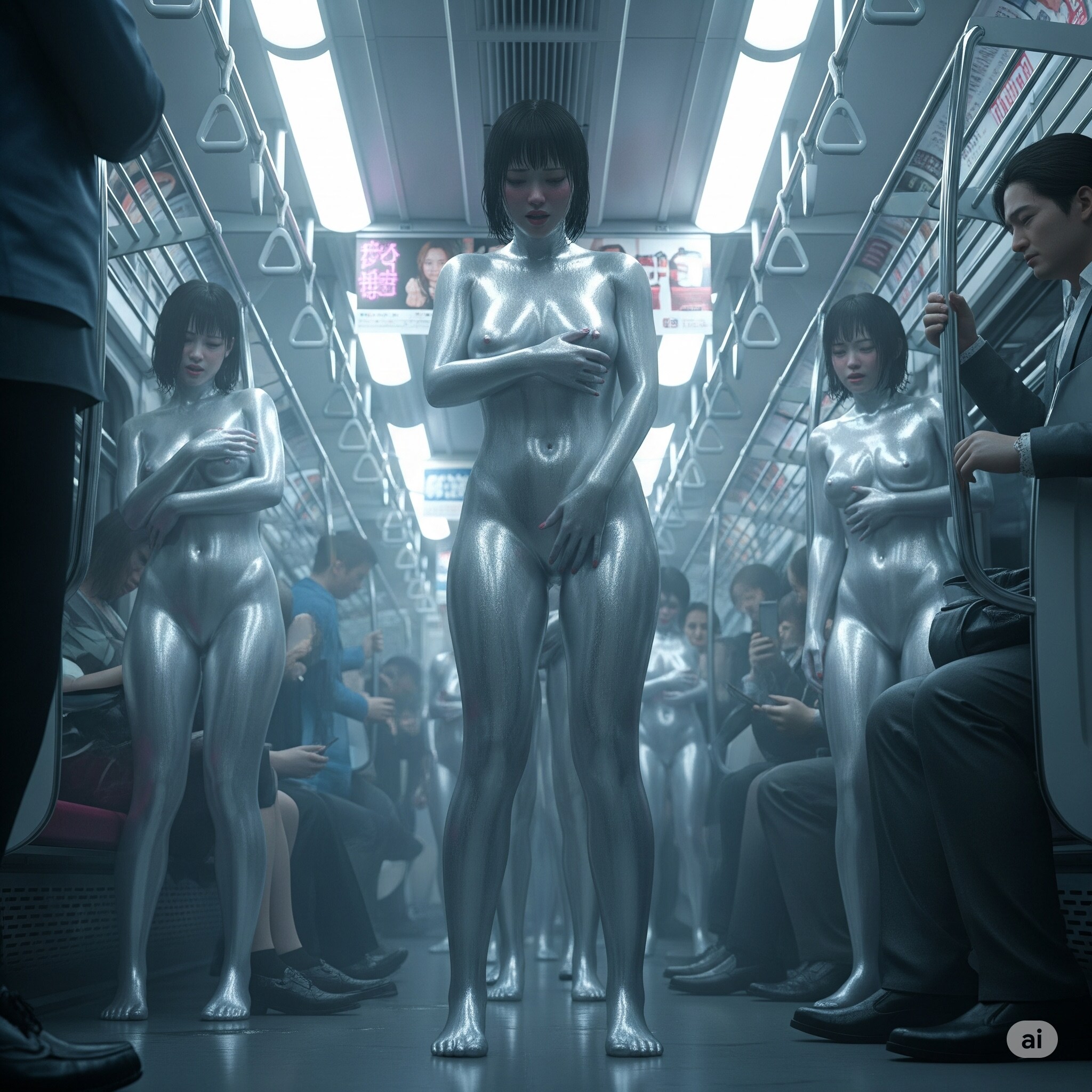 全身タイツ電車露出×サイバーパンク