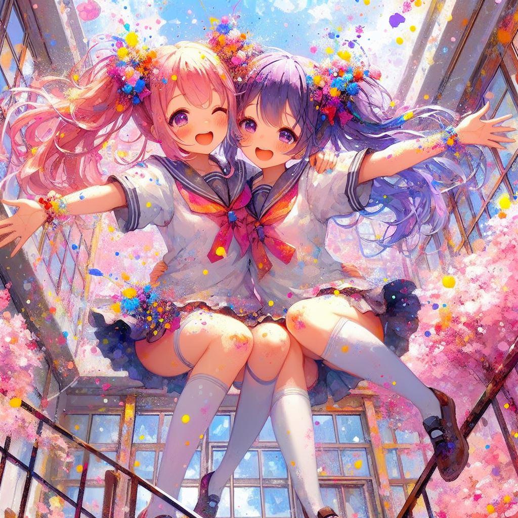 階段で百合ジャンプ！withペイント爆弾