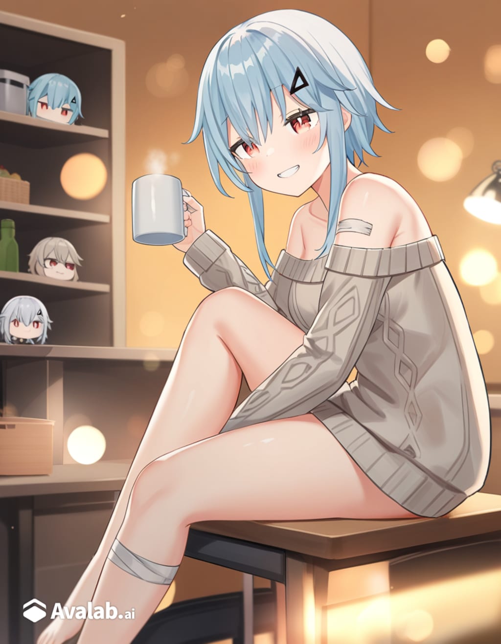 セーターを着てコーヒーを飲むシャーロちゃん