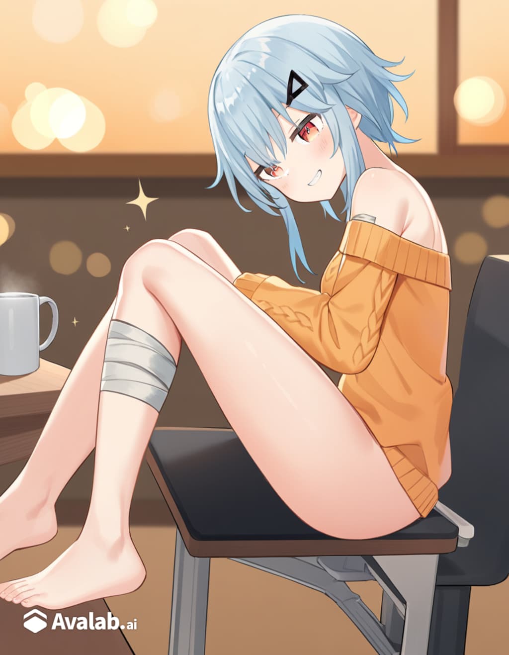 セーターを着てコーヒーを飲むシャーロちゃん