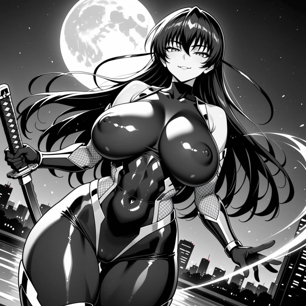 モノクロ白黒ボディスーツ人妻