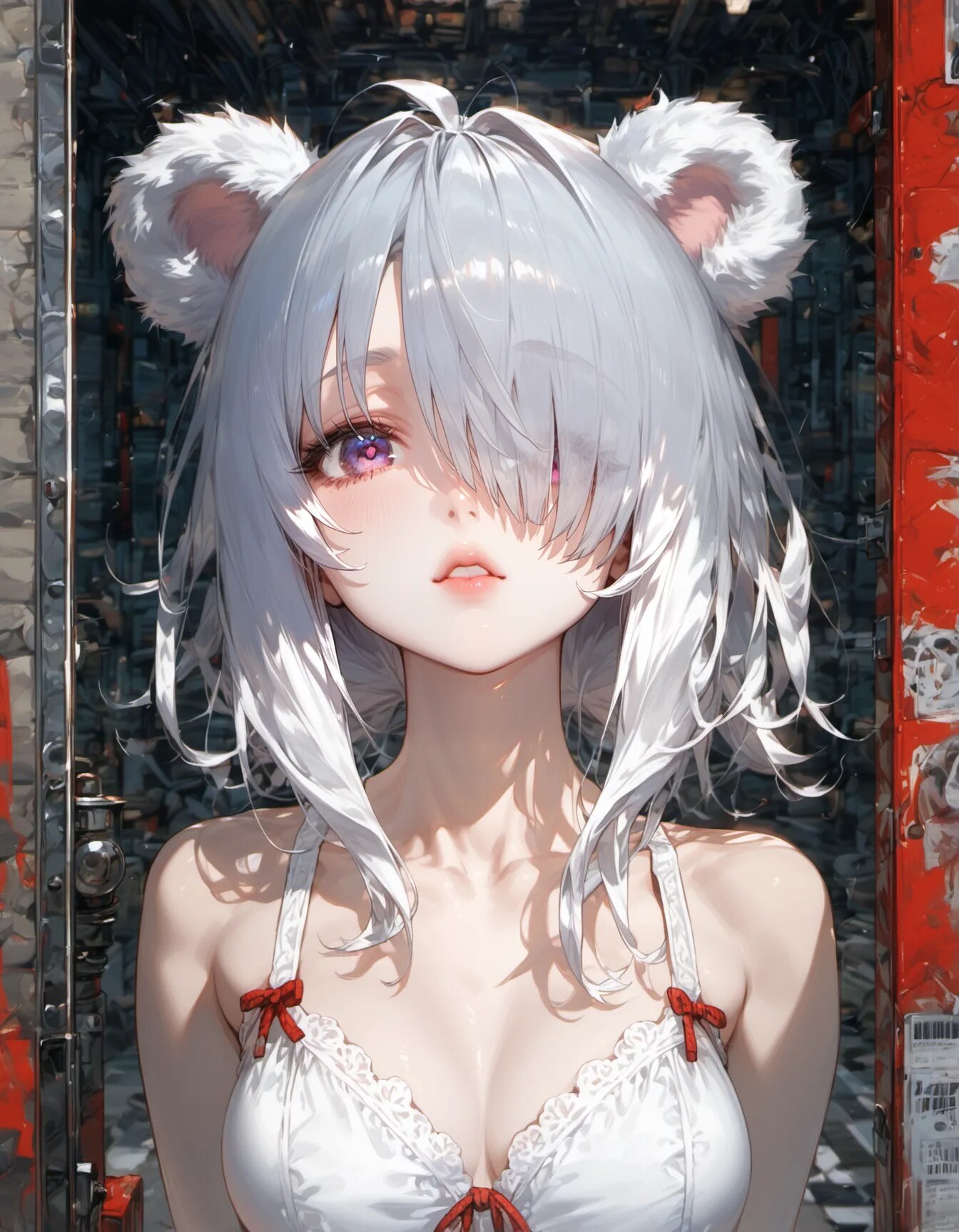 White Fuzz and Crimson Gaze | の人気AIイラスト・グラビア