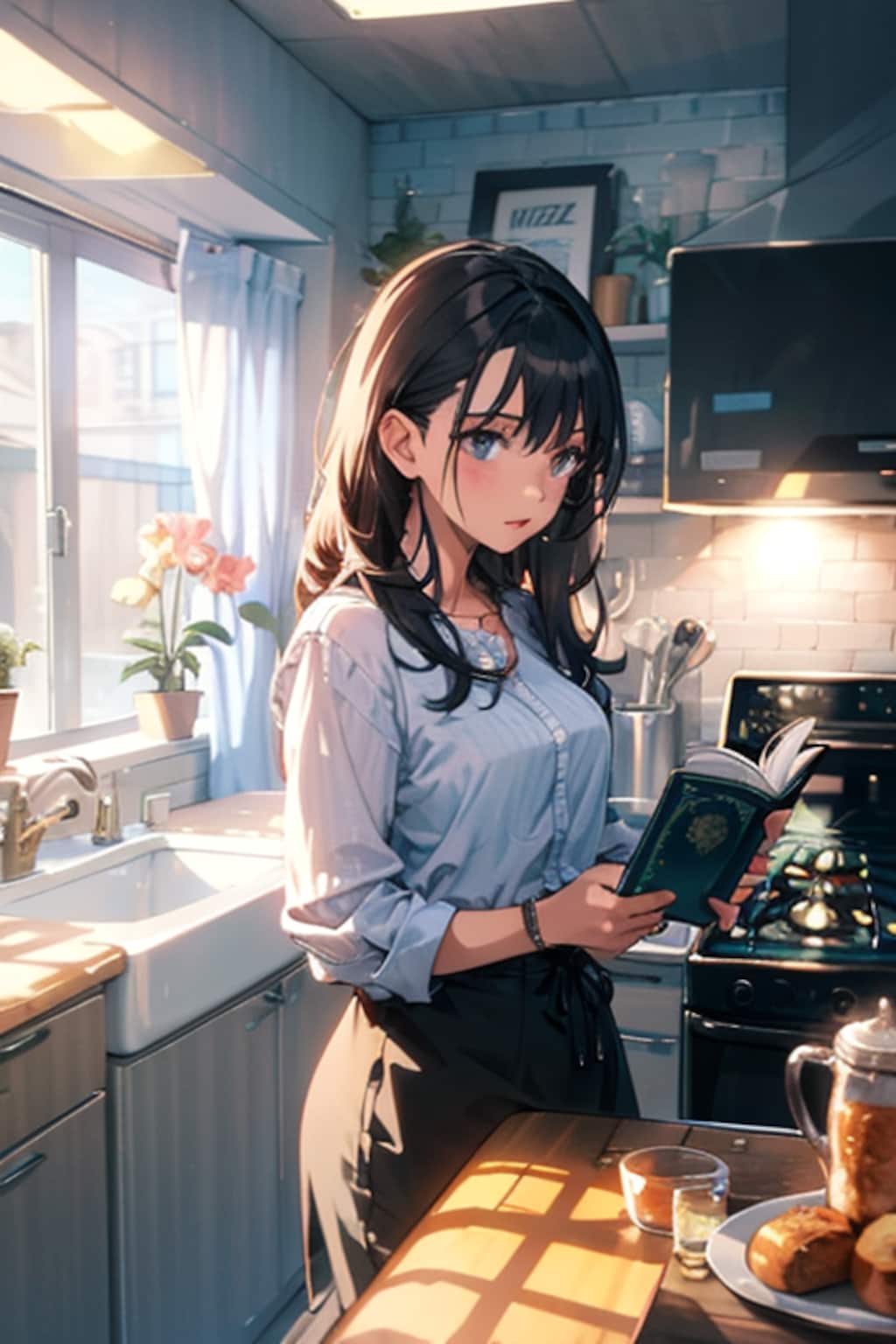 キッチンで読書