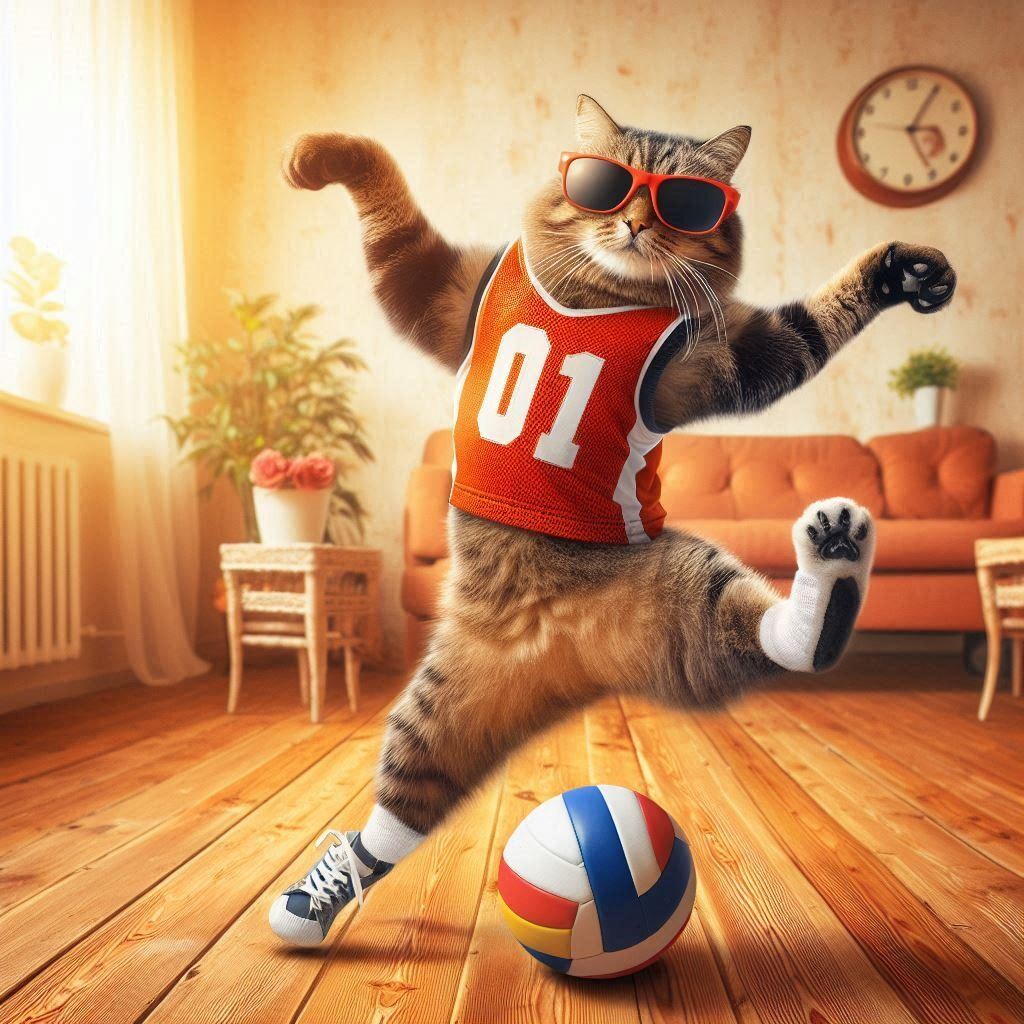 バレーボールをする猫