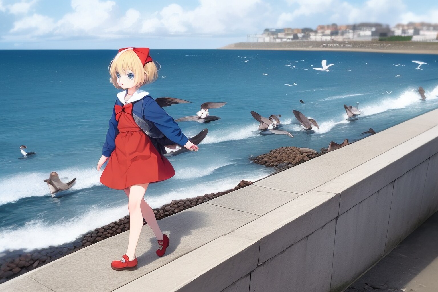 防波堤の上をとことこ