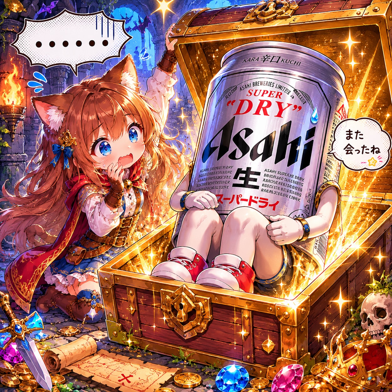 宝箱を開けた小さな女の子