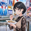 たこ焼きを食べながら道頓堀を歩く藍音ちゃん 2枚目