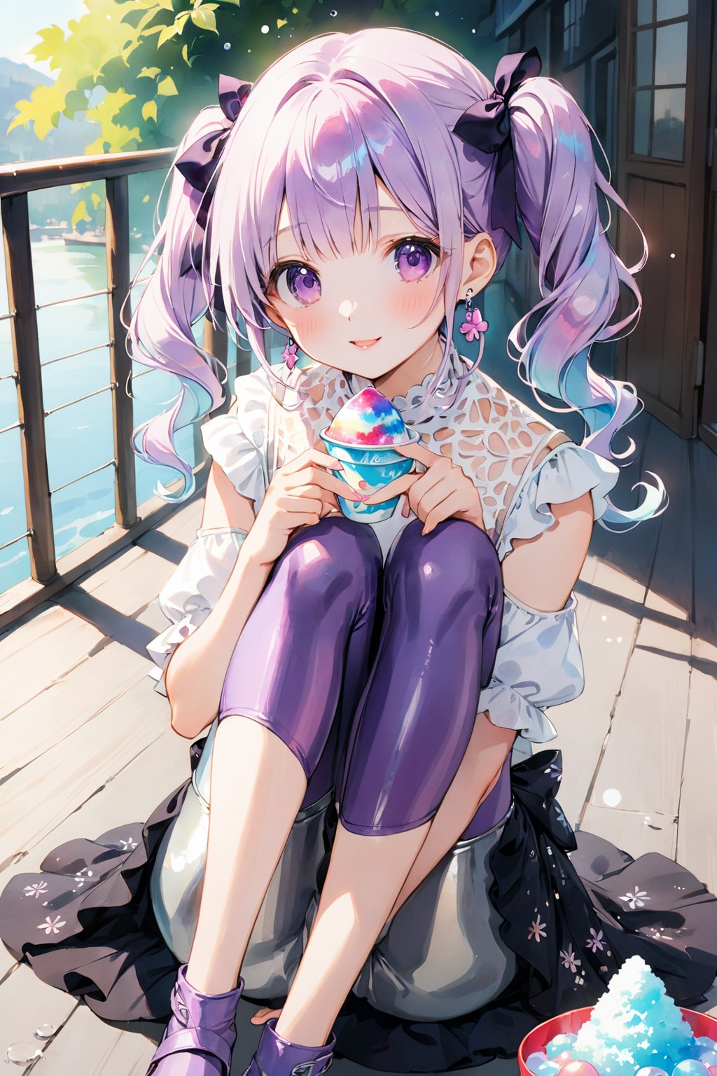 暑いですねご主人様❤でもこの場所目の前に川が流れてるから気持ちいいですね❤一緒にかき氷食べましょ❤