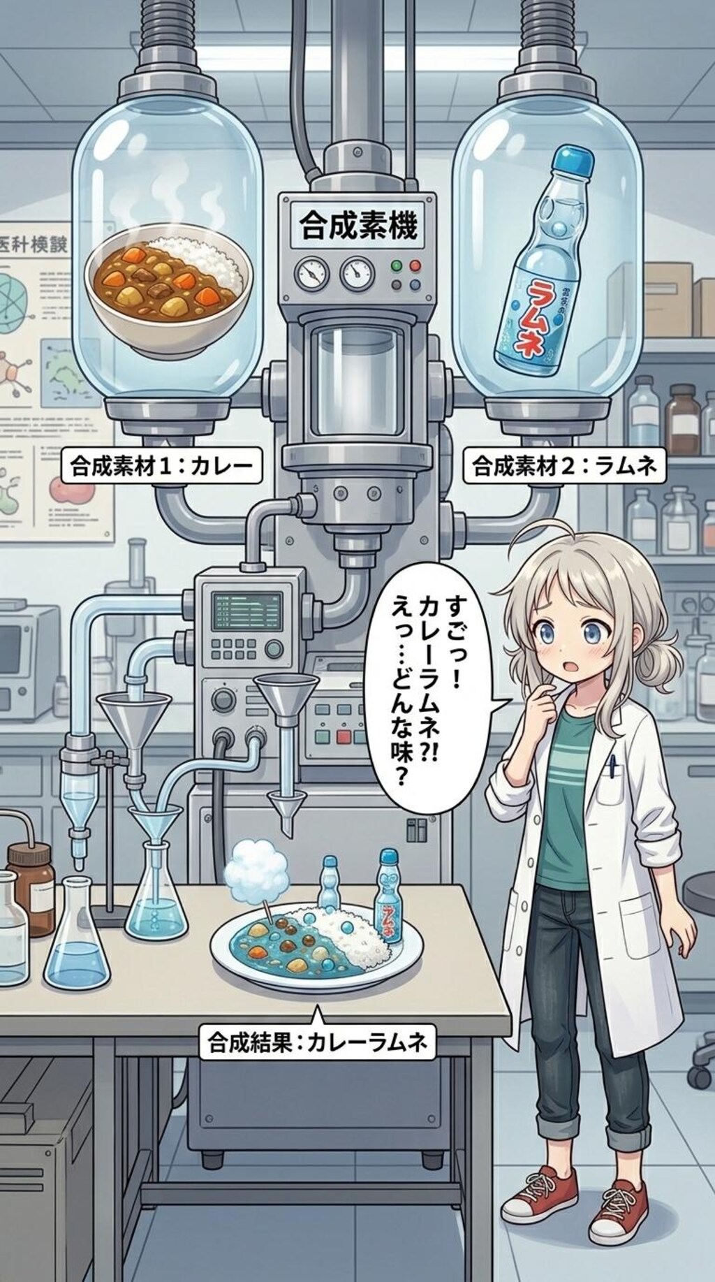 カレーとラムネ、納豆とチョコで合成