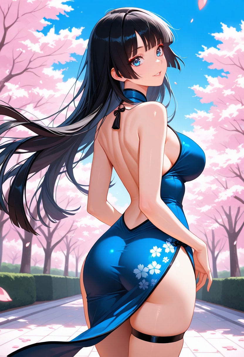 桜と青空と背中