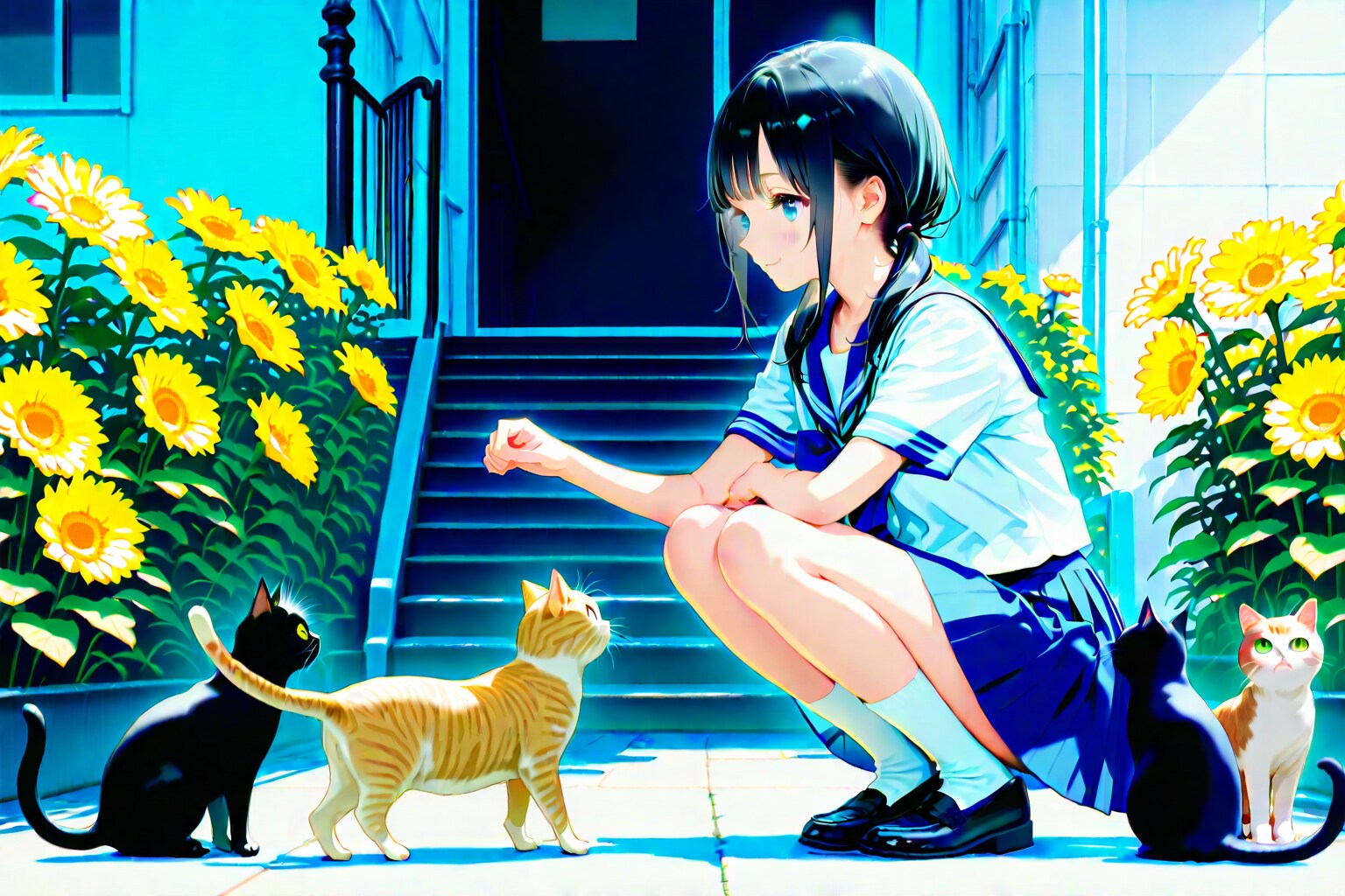 猫と黒髪の少女(DRAGON)(3) | の人気AIイラスト・グラビア