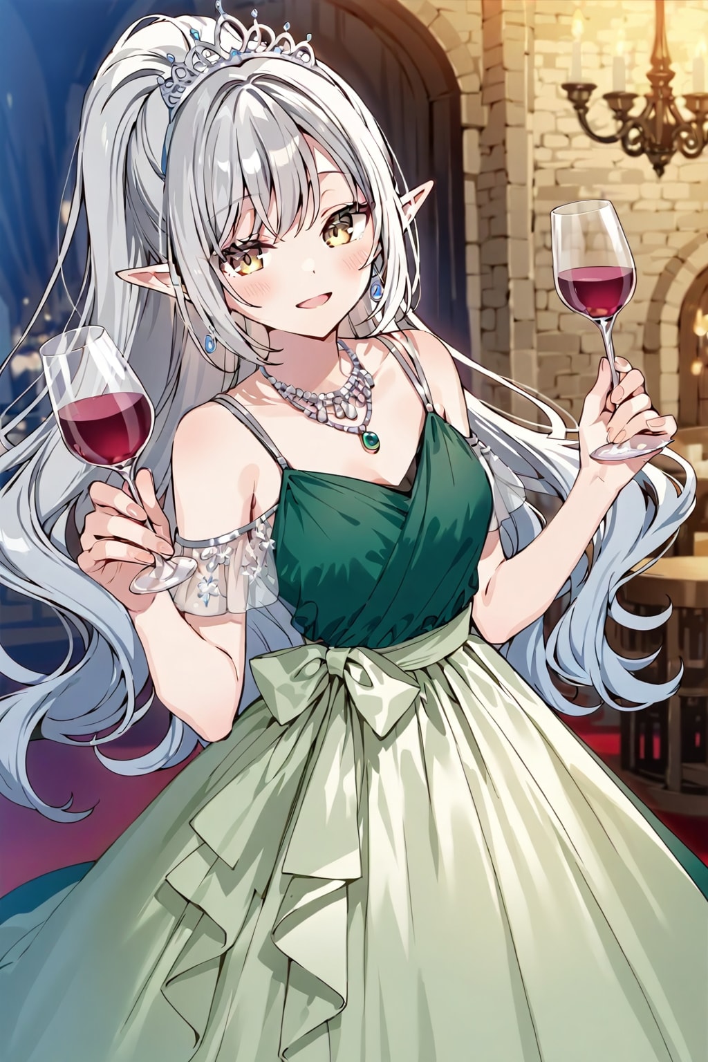 立食パーティーに来た銀髪エルフの女の子