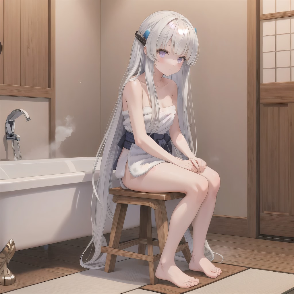 白髪ロングでお風呂の少女１１