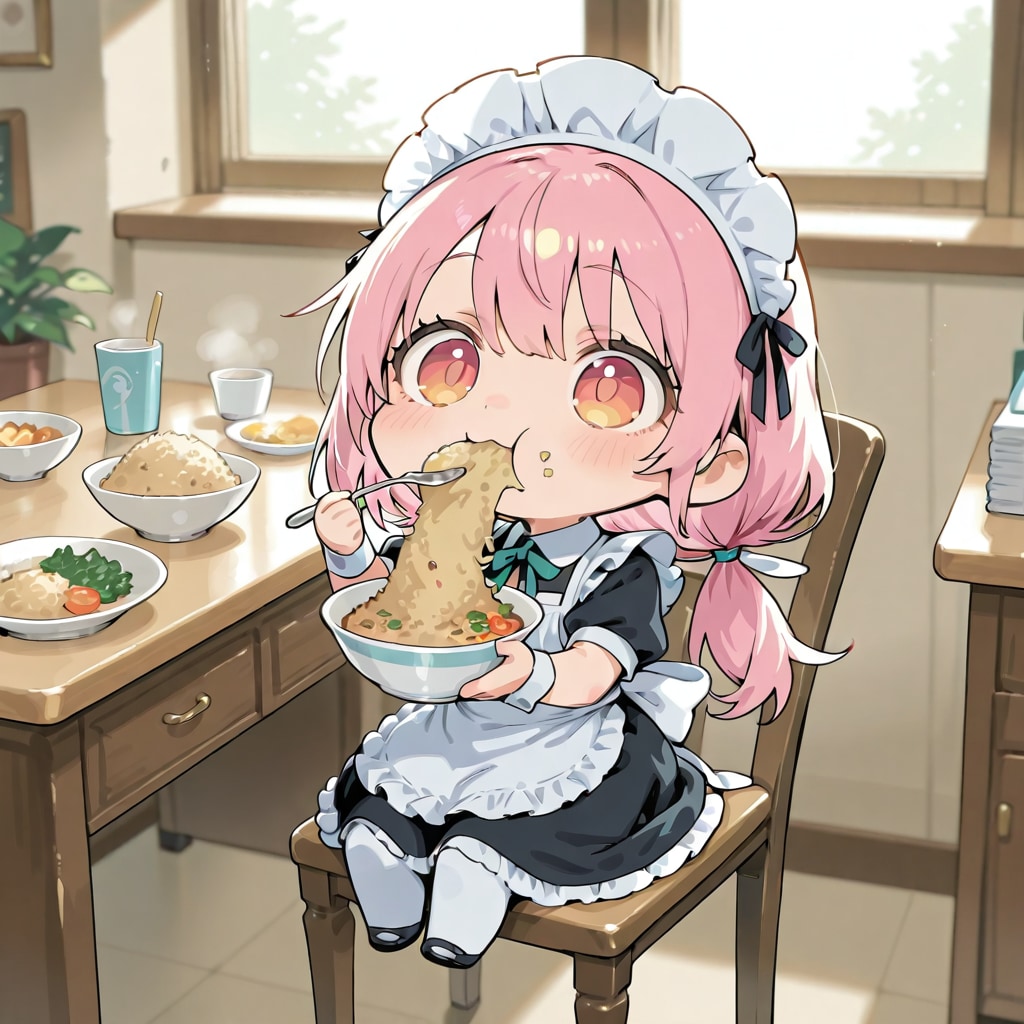 DAISYのチャーハンを食べるメイドさん