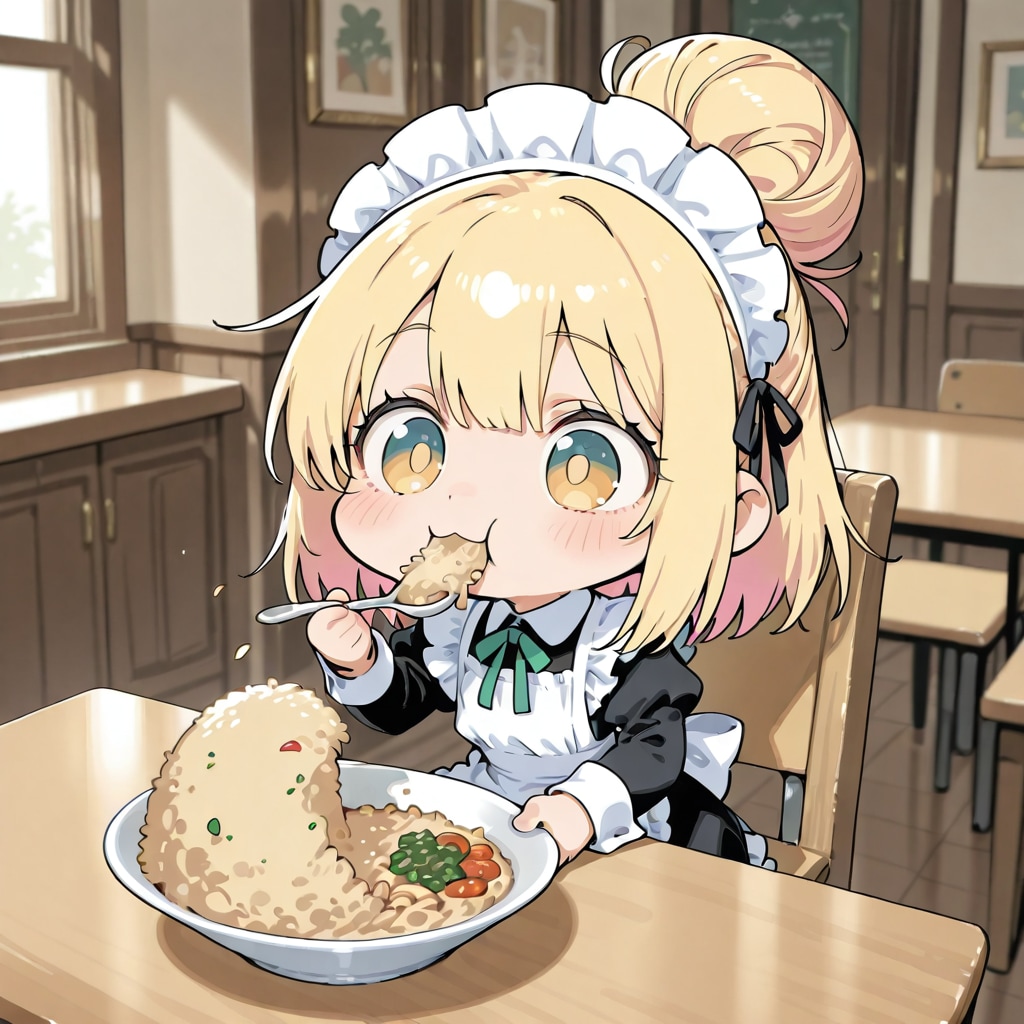 DAISYのチャーハンを食べるメイドさん