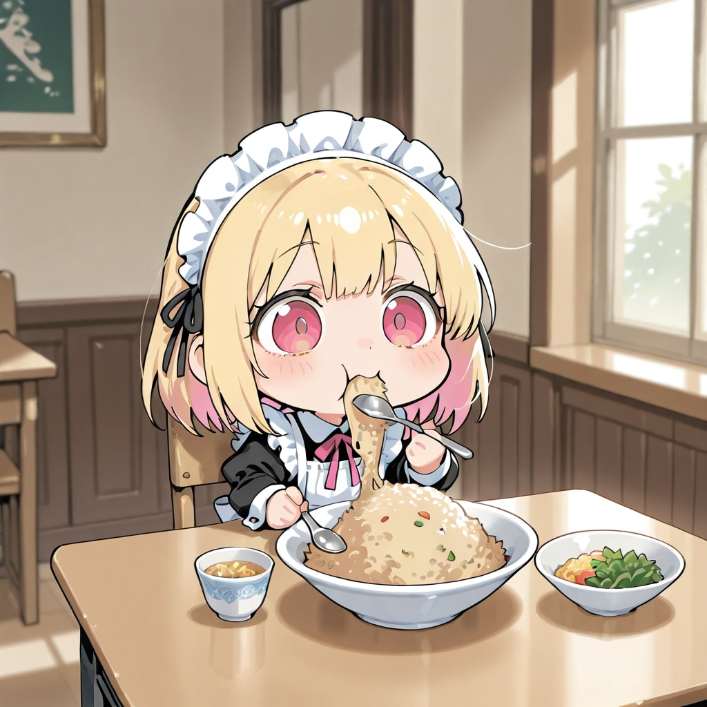 DAISYのチャーハンを食べるメイドさん