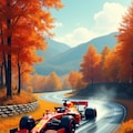 雪と紅葉が舞う中を走るF1 4枚目