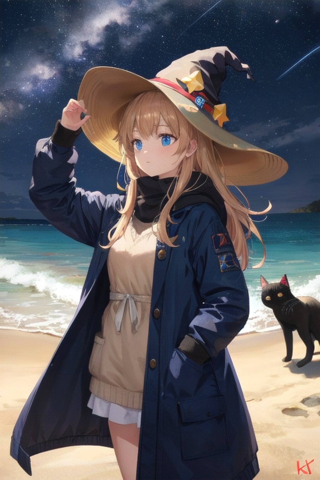 砂浜の魔女と星空