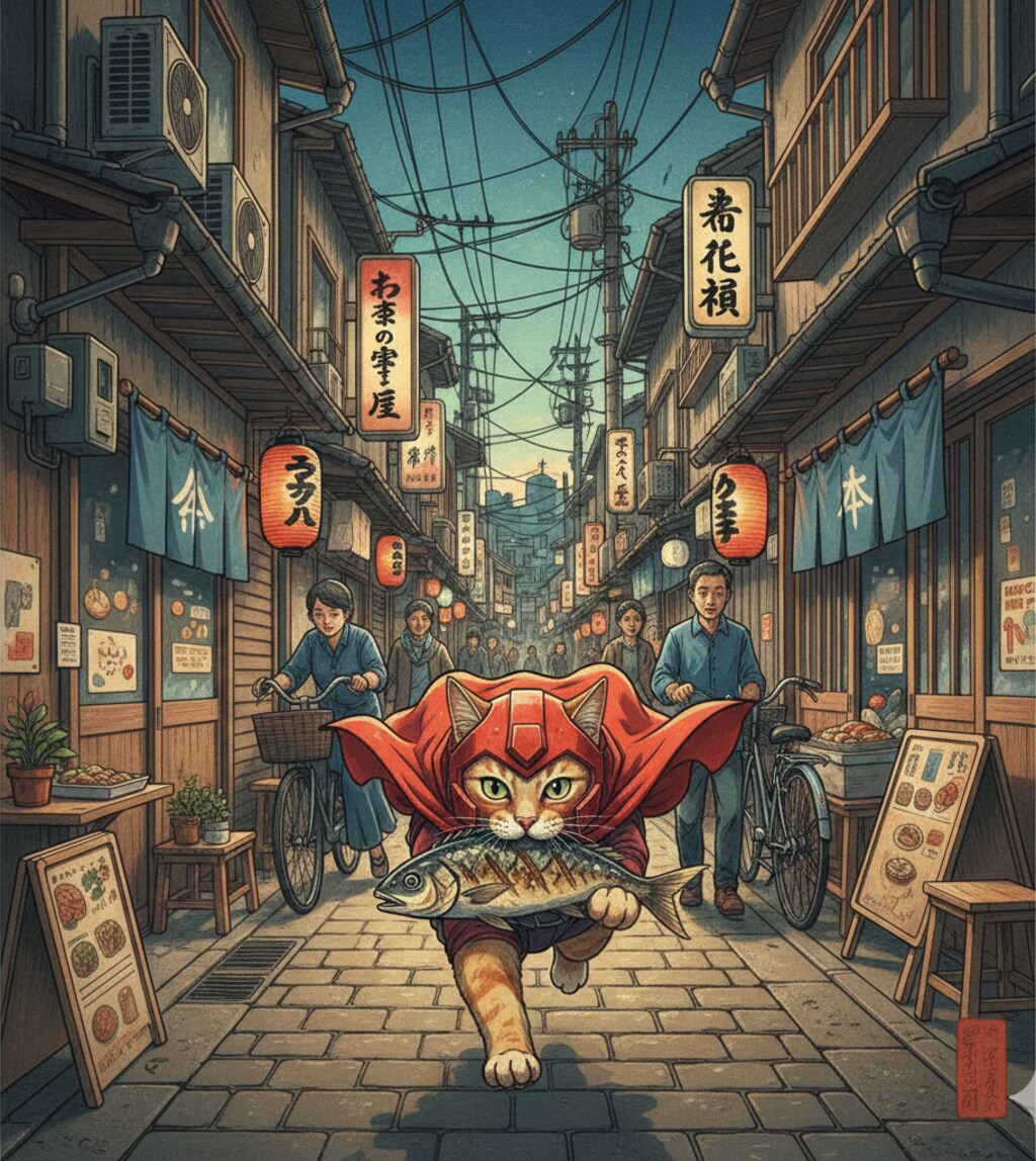 赤い彗星猫、下町に現る。