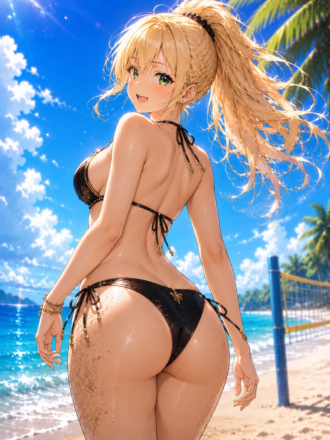 金髪美女のビキニで後ろ姿