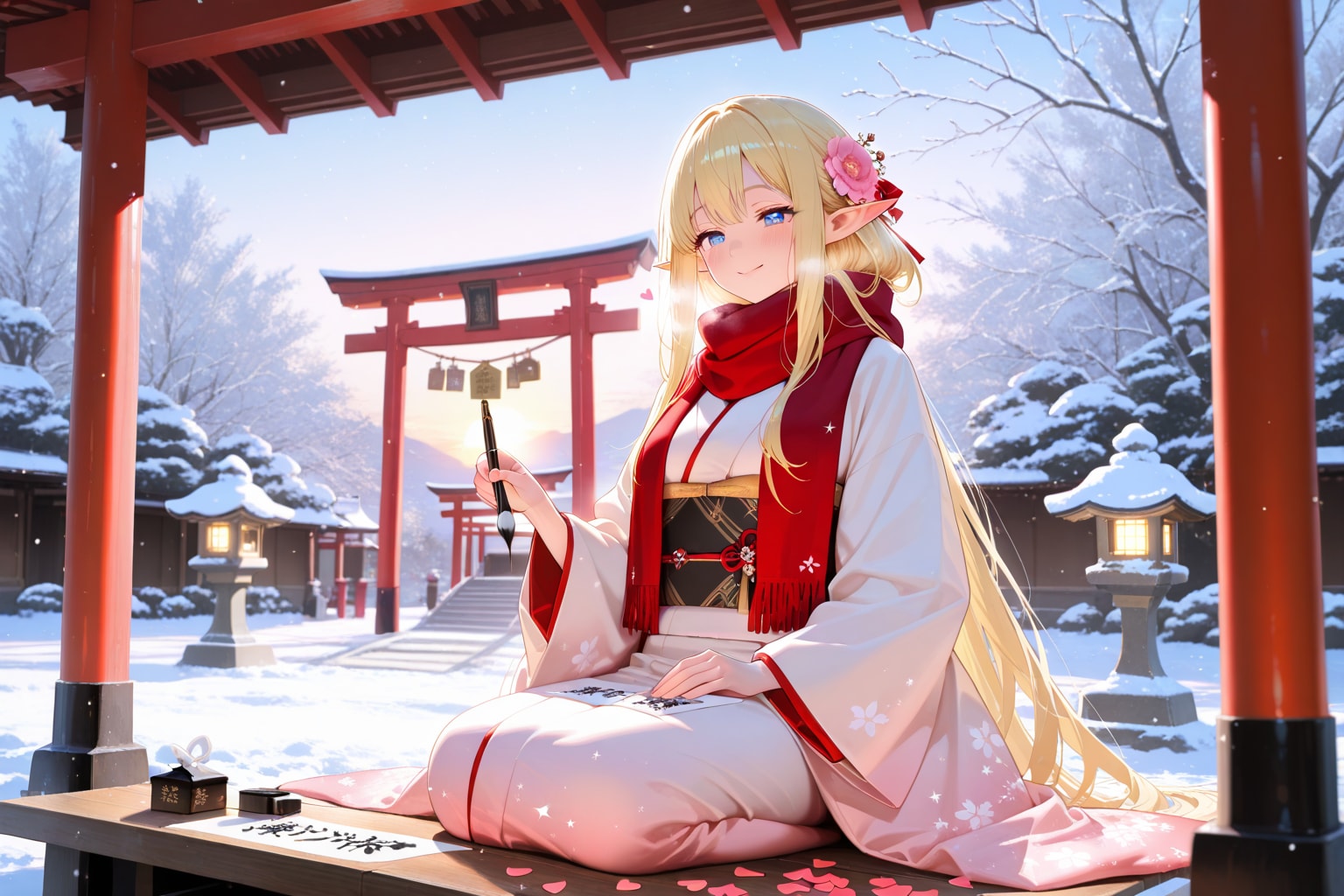 正月に絵馬を描く？エルフの女の子 | の人気AIイラスト・グラビア