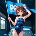 旗を持つスク水サイドポニー女子(レースクイーン風) 3枚目