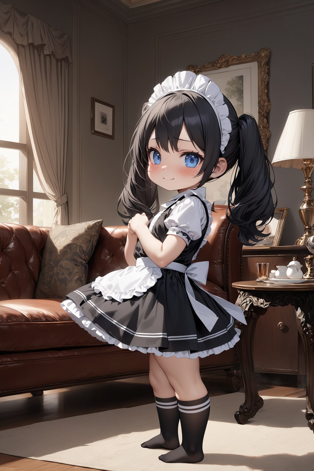 黒髪ツインテのちびキャラメイドさん