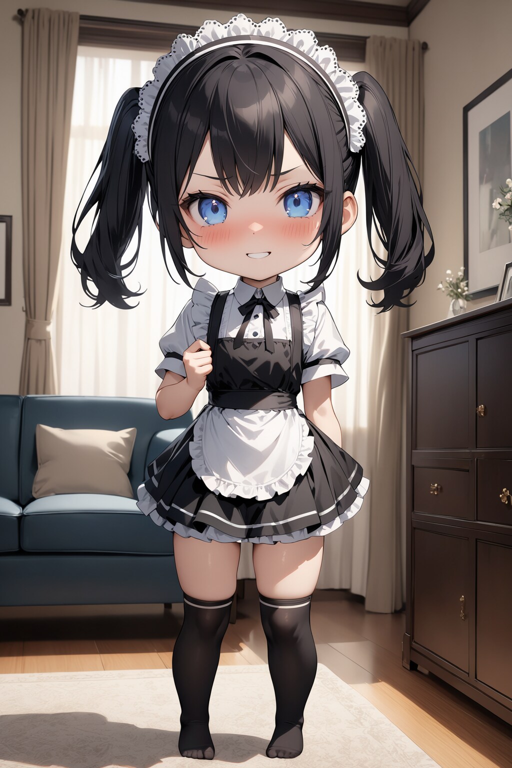 黒髪ツインテのちびキャラメイドさん