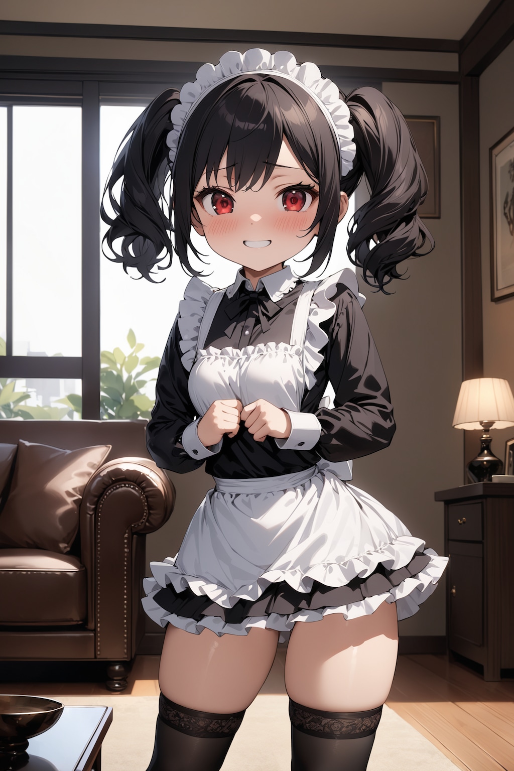 黒髪ツインテのちびキャラメイドさん