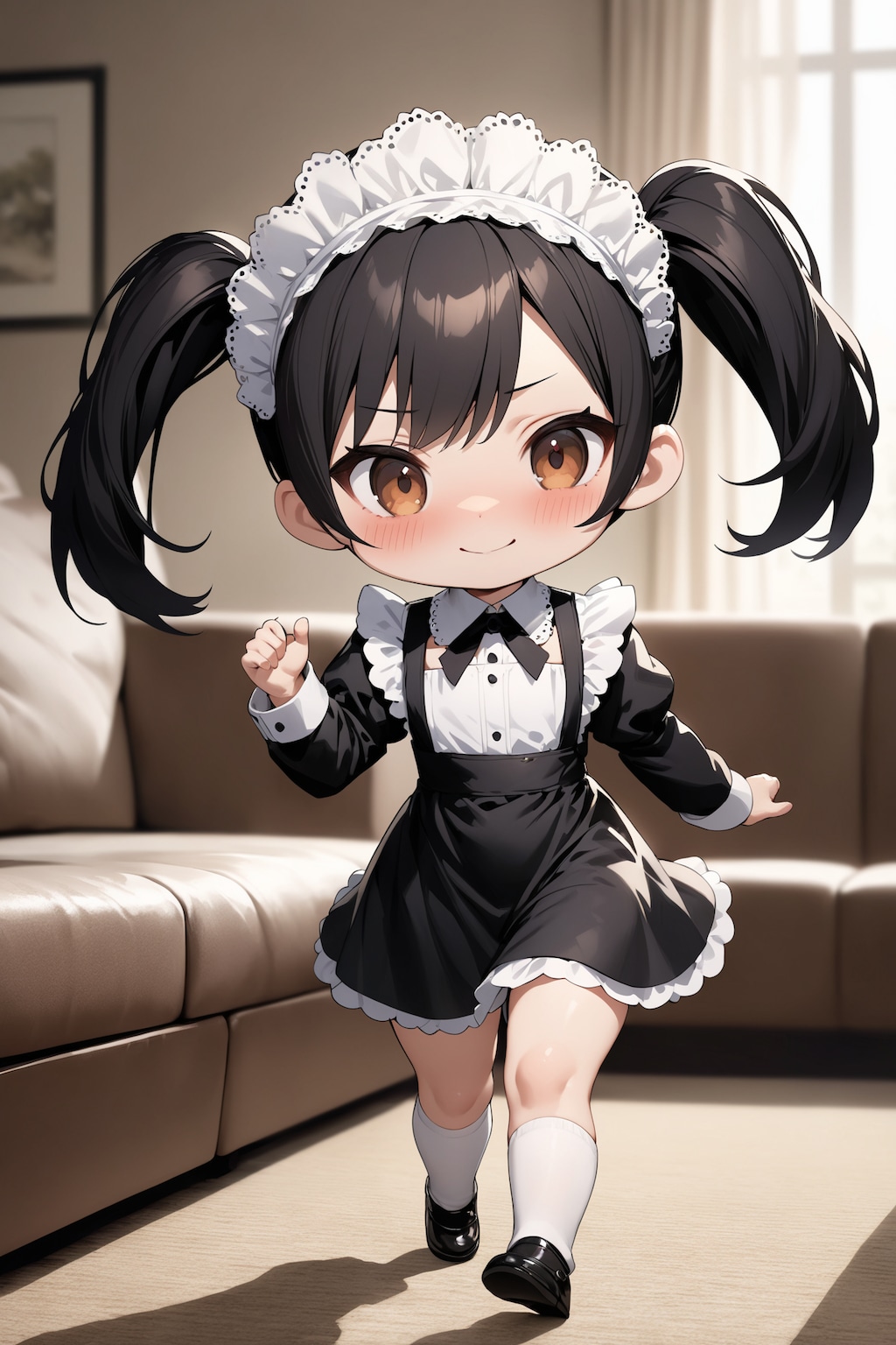 黒髪ツインテのちびキャラメイドさん