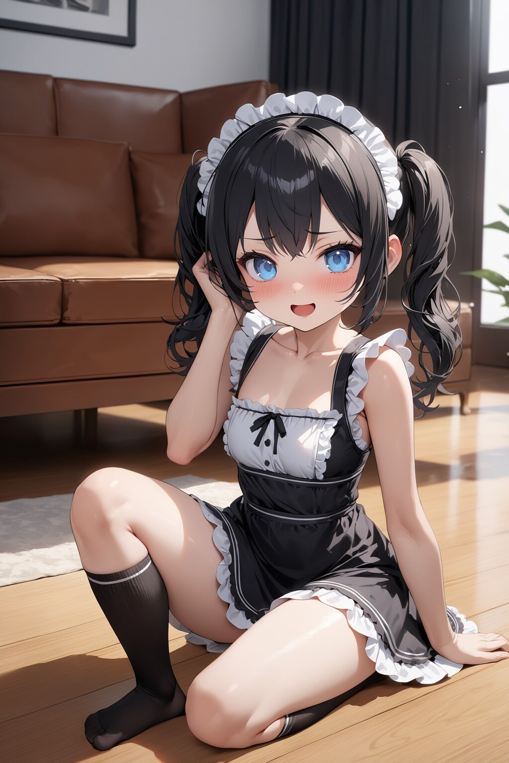 黒髪ツインテのちびキャラメイドさん