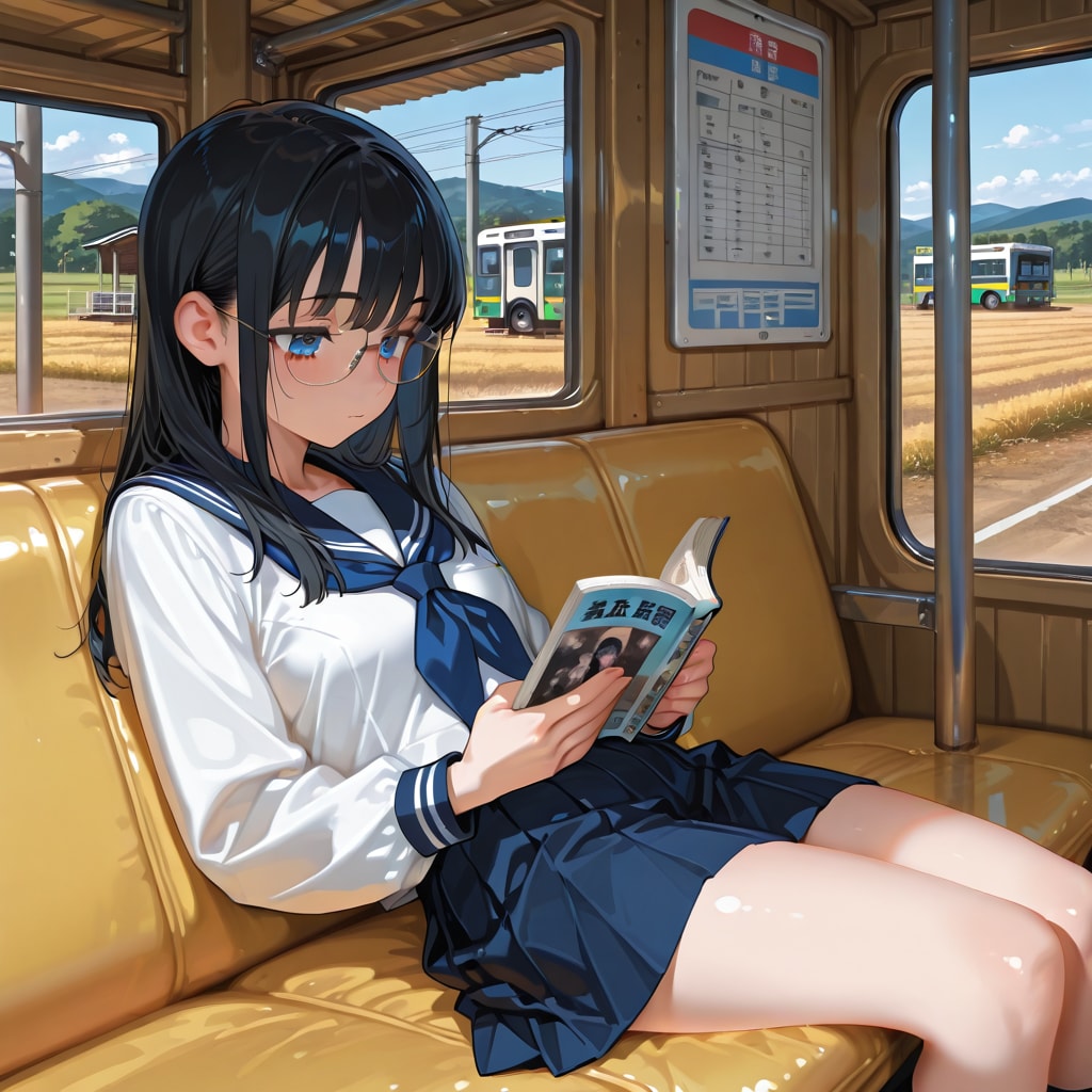 バス停で読書 | の人気AIイラスト・グラビア
