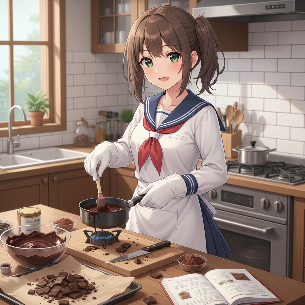 手作りチョコを作る少女