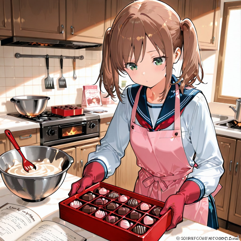 手作りチョコを作る少女