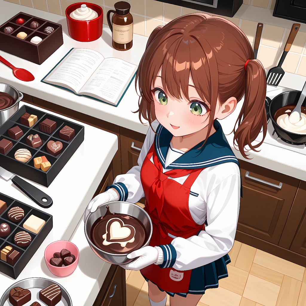 手作りチョコを作る少女