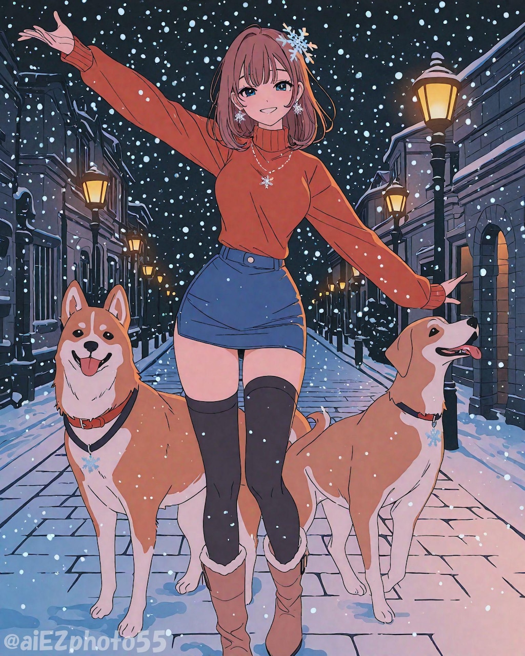 愛犬と雪散歩