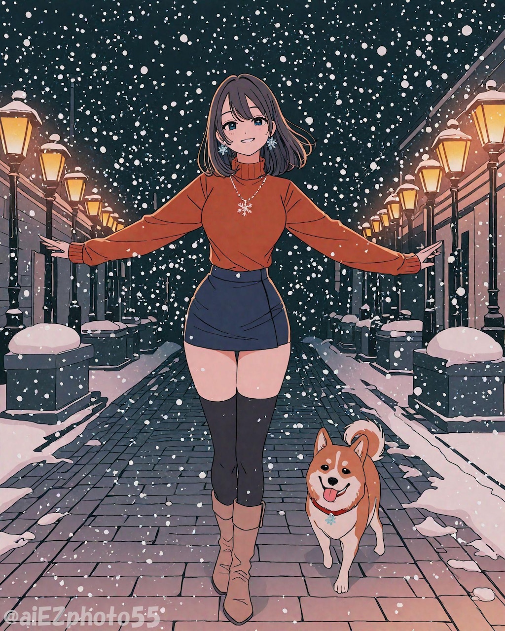 愛犬と雪散歩