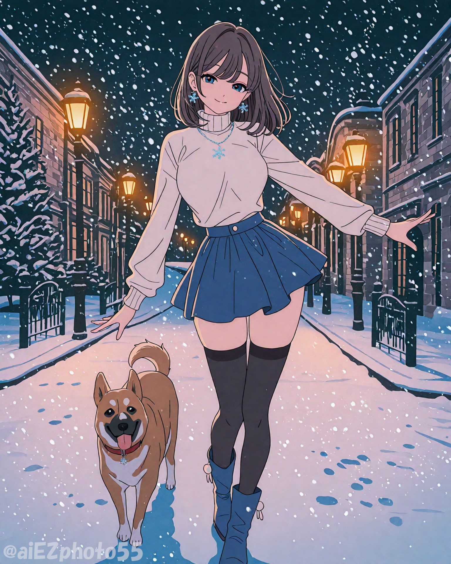 愛犬と雪散歩 | の人気AIイラスト・グラビア