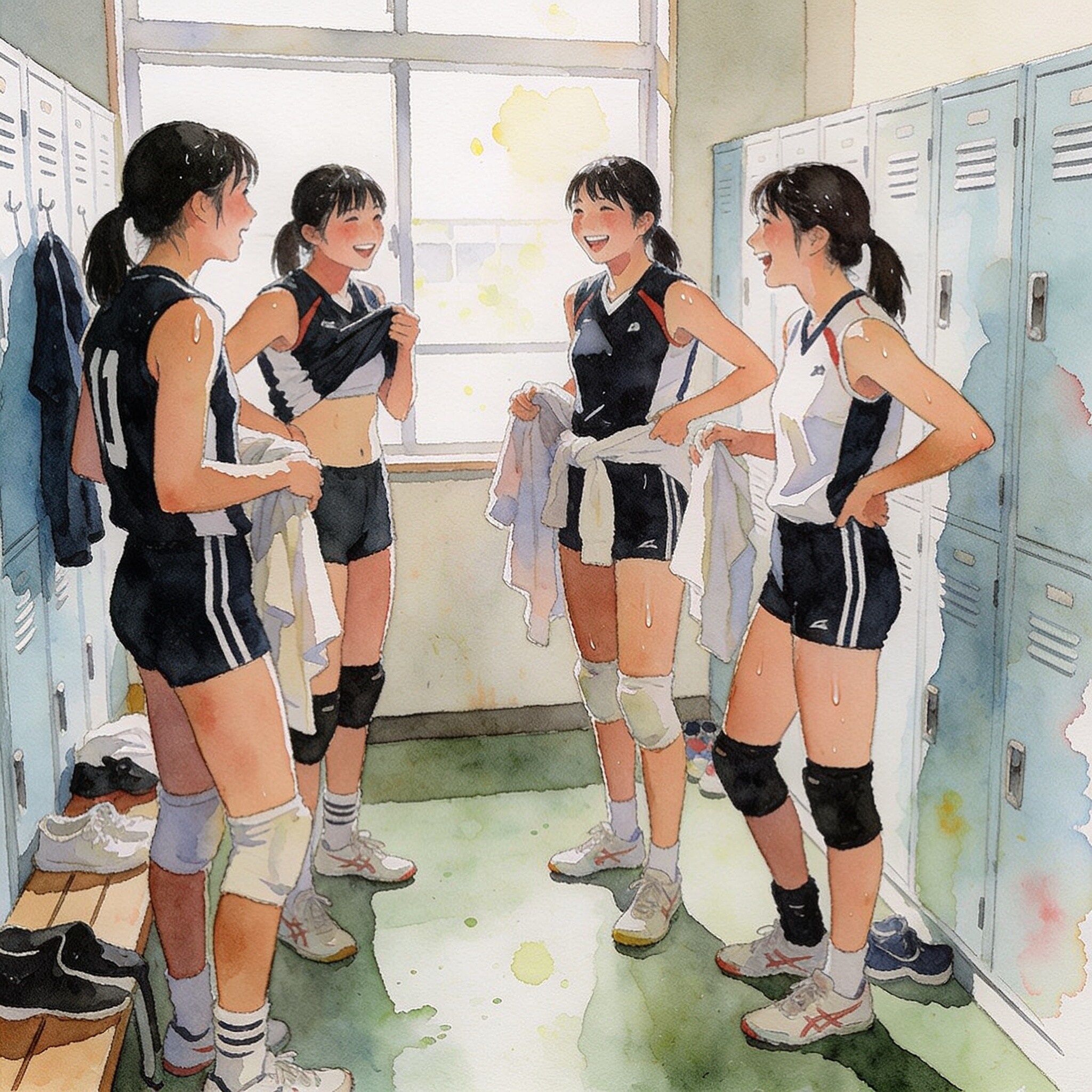 女子バレー部部室（練習直後） | の人気AIイラスト・グラビア