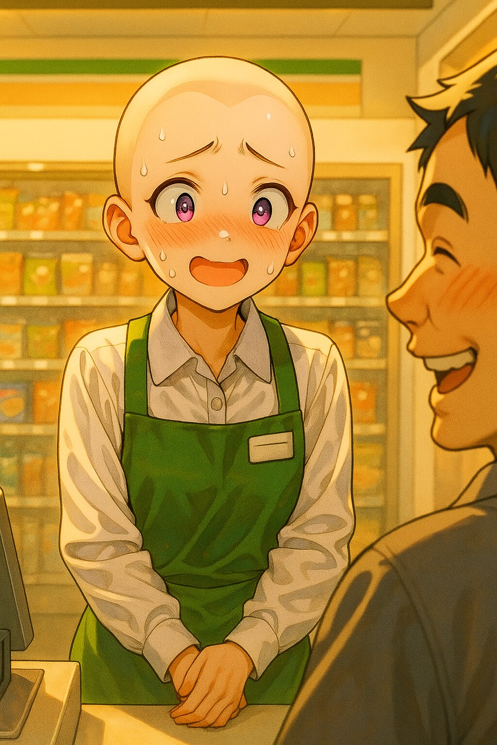 スキンヘッドのアルバイト女子高生