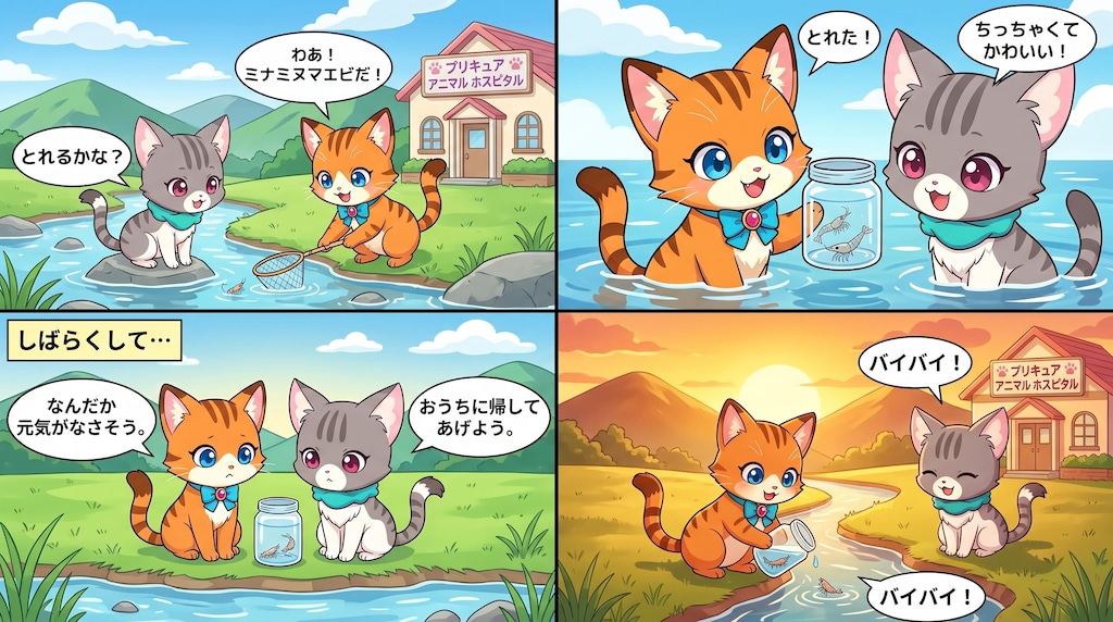 まゆゆと、ぶんたんが川遊びをする