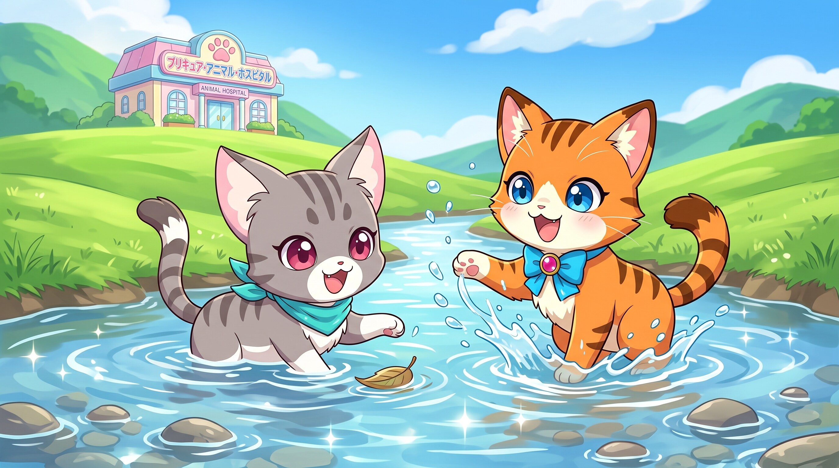まゆゆと、ぶんたんが川遊びをする | の人気AIイラスト・グラビア