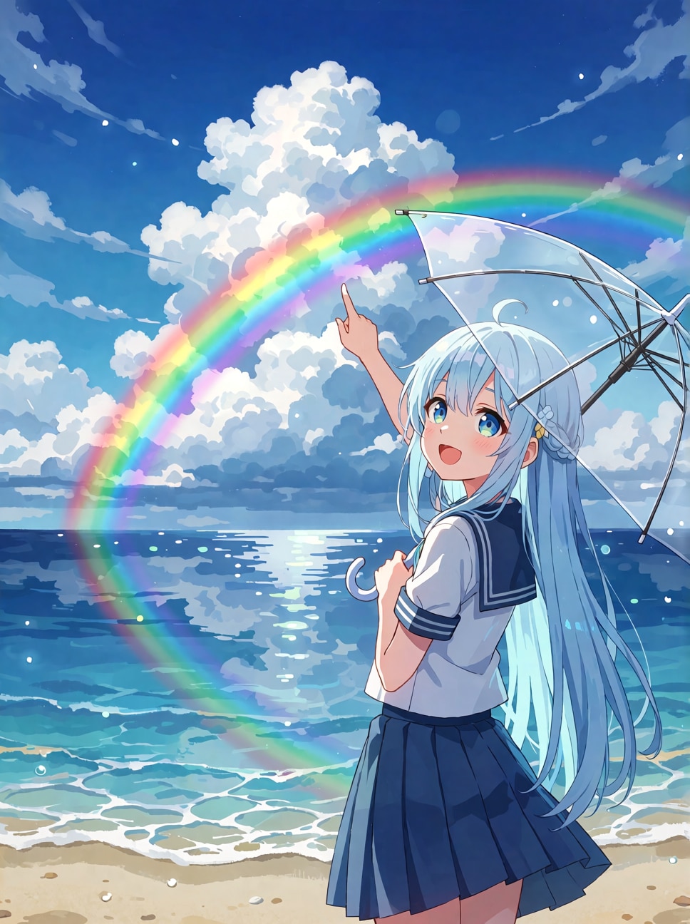 「海と虹と入道雲」