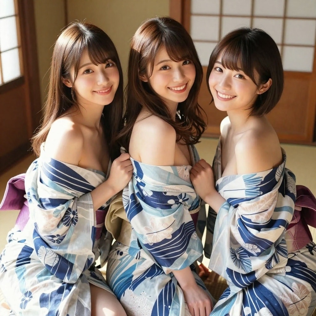 三姉妹の温泉入浴