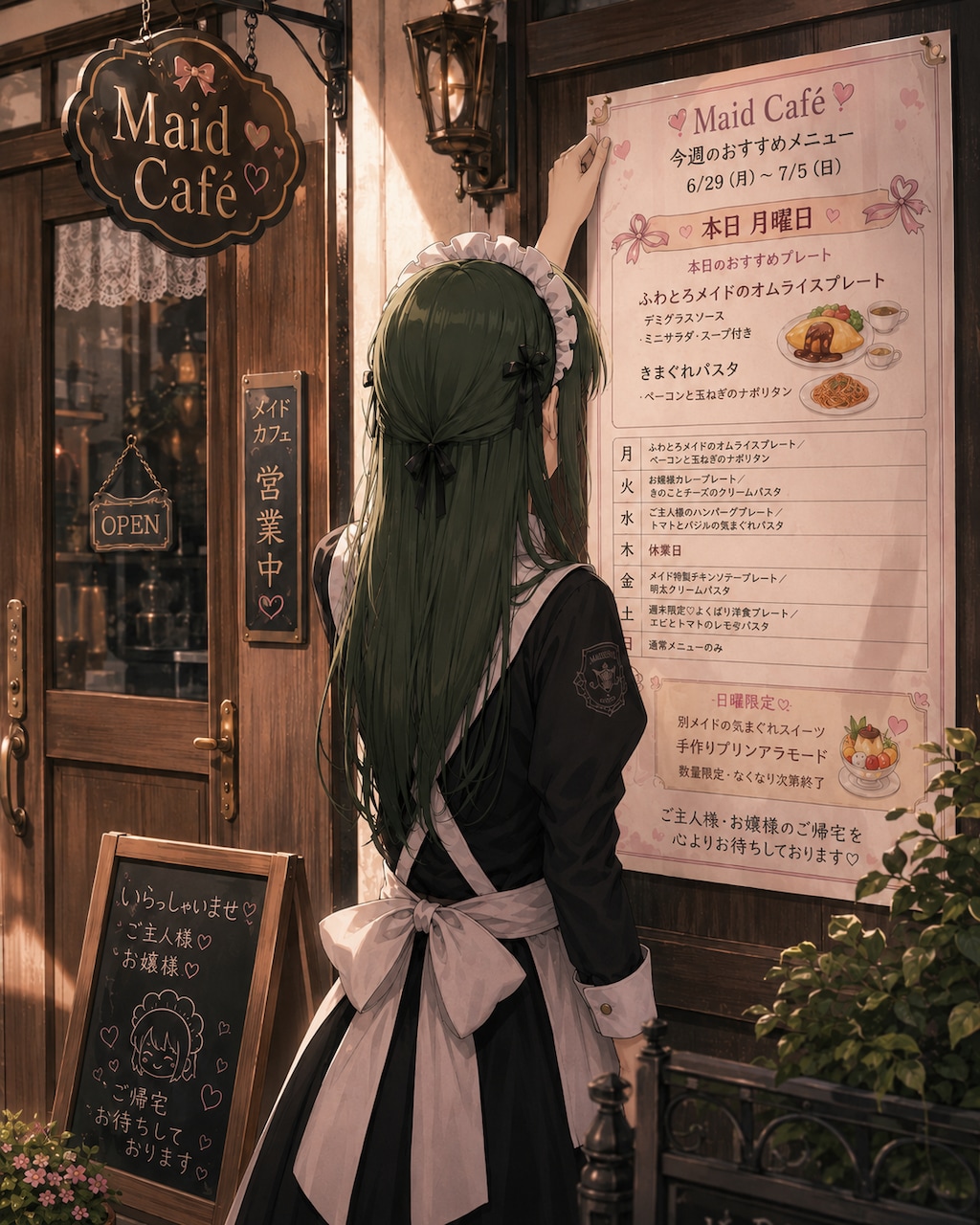 月曜の朝、メイドカフェの入口にて